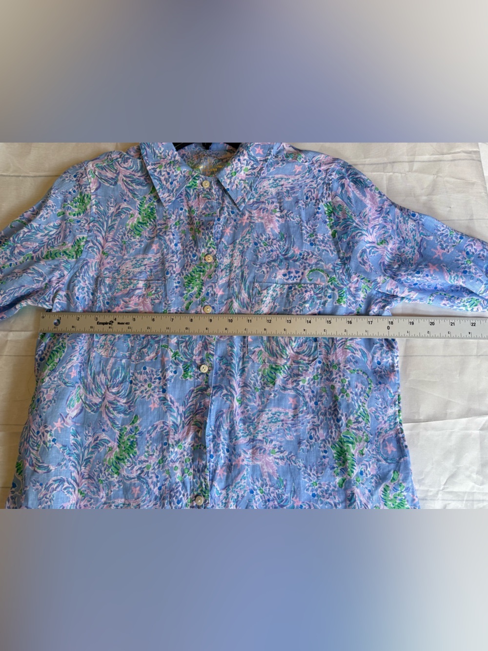 Lilly Pulitzer Sea View Linen Button Down Blue Peri women’s size small - Picture 12 of 16